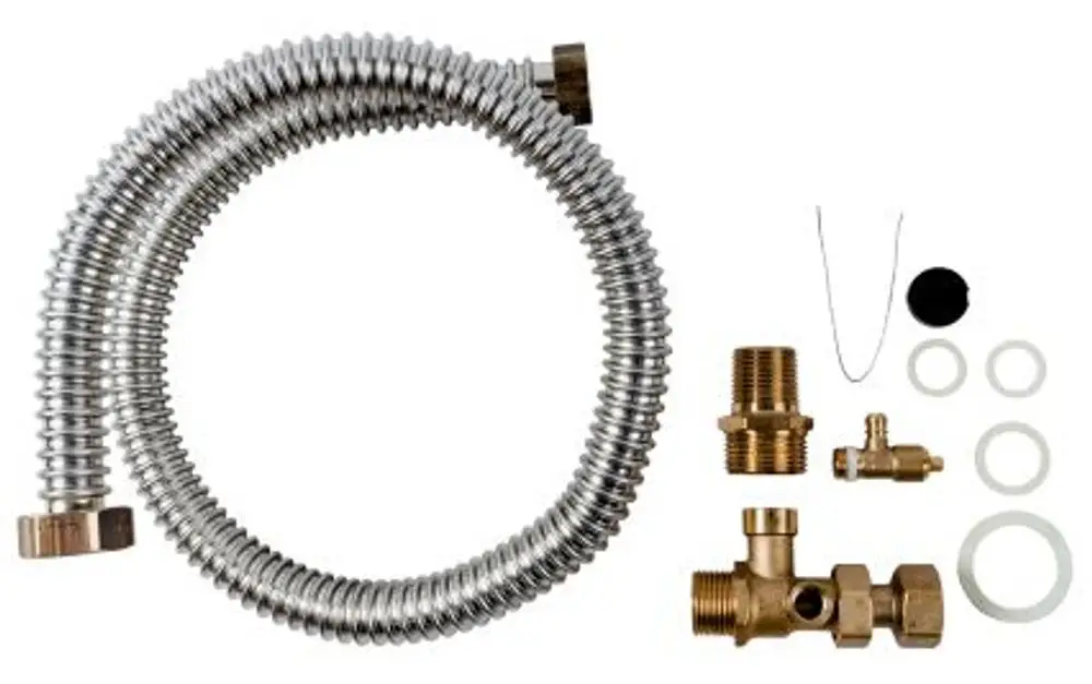 Anschluss-Set mit einem flexiblen Schlauch und verschiedenen Komponenten, geeignet für Ausdehnungsgefäße, möglicherweise von der Marke Wolf.